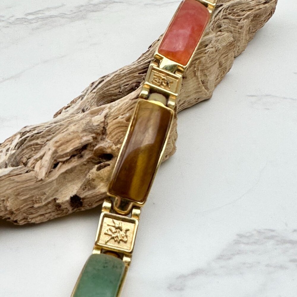 Chinese Style Magnetic Goodluck Bracelet 7" Long With Multicolor Gemstone Inlays - Picture 5 of 7